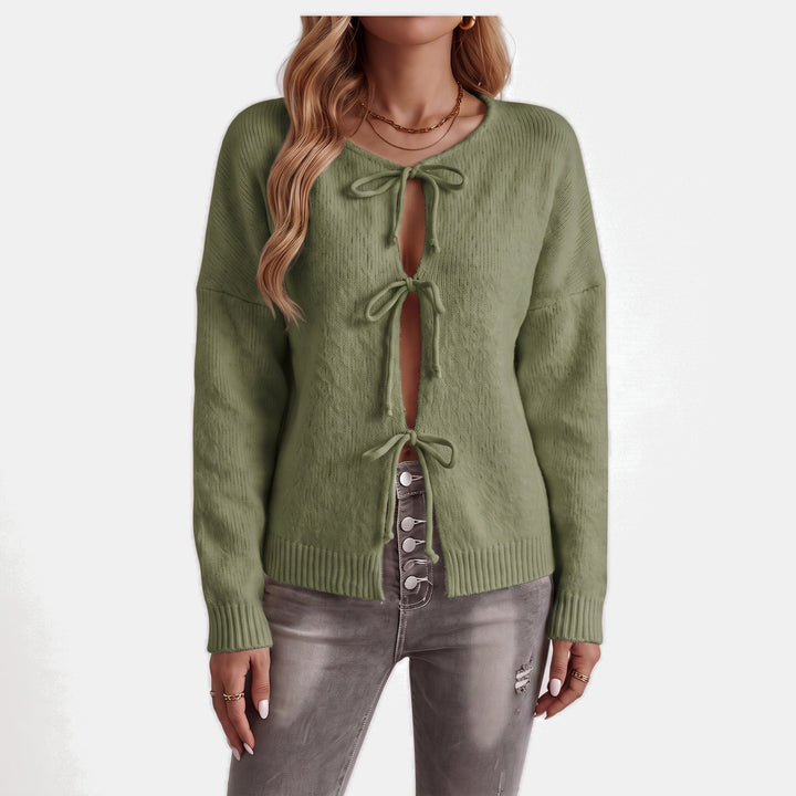 Women's Knit Oversized Cardigan, Tie Front Hip Length