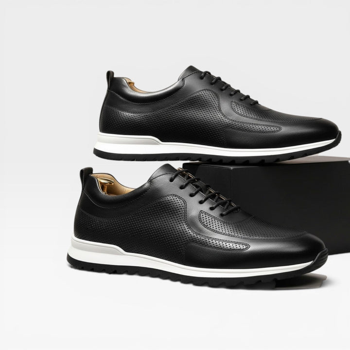 Men's Genuine Leather Trainers – Classic Lace Up Smart Casual Sneakers