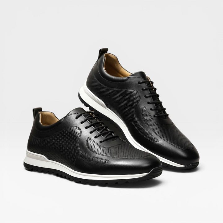 Men's Genuine Leather Trainers – Classic Lace Up Smart Casual Sneakers