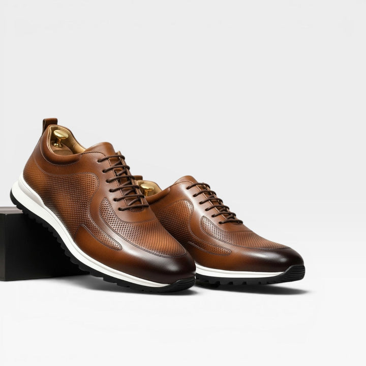 Men's Genuine Leather Trainers – Classic Lace Up Smart Casual Sneakers