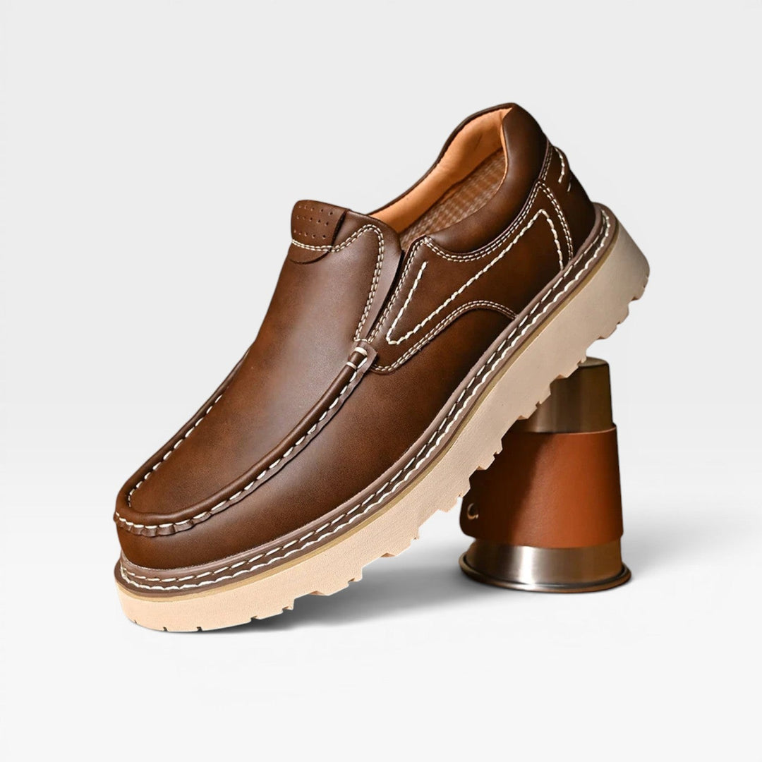 Men's Genuine Leather Loafers – Hand Stitched Slip On Casual Chunky Sole Shoes