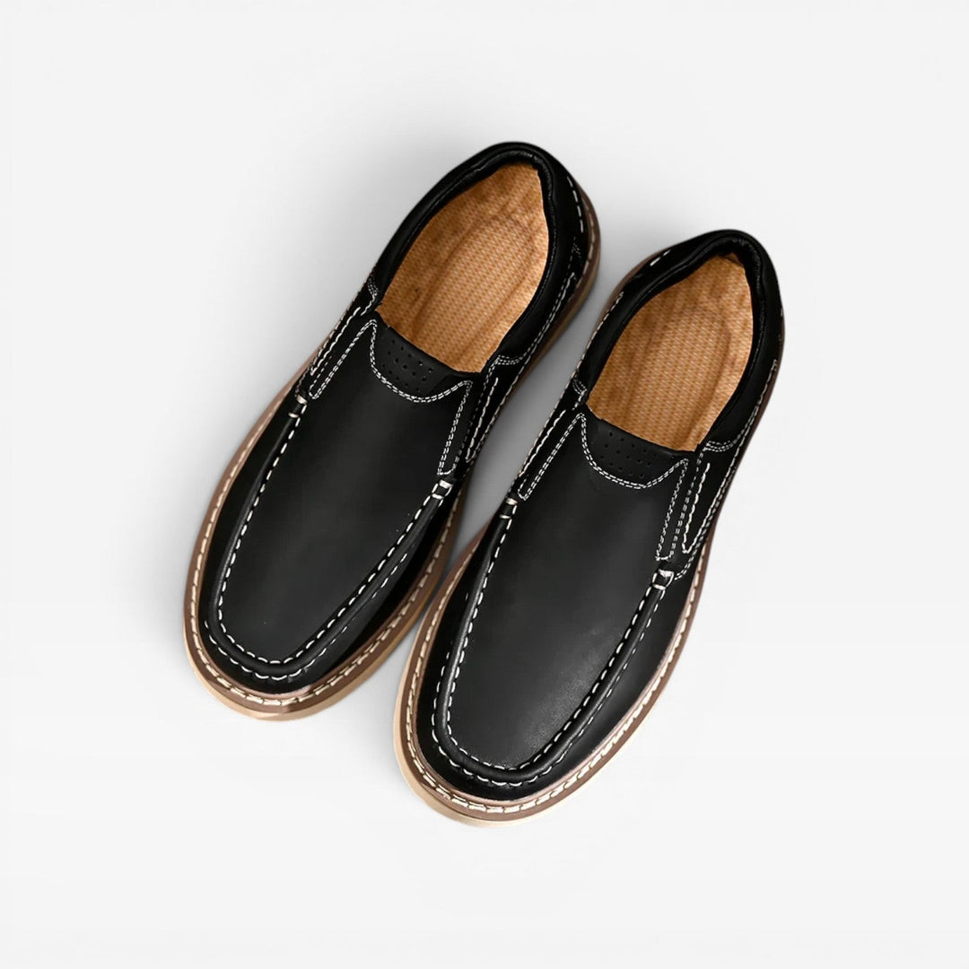 Men's Genuine Leather Loafers – Hand Stitched Slip On Casual Chunky Sole Shoes