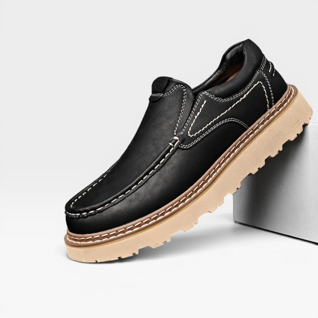 Men's Genuine Leather Loafers – Hand Stitched Slip On Casual Chunky Sole Shoes