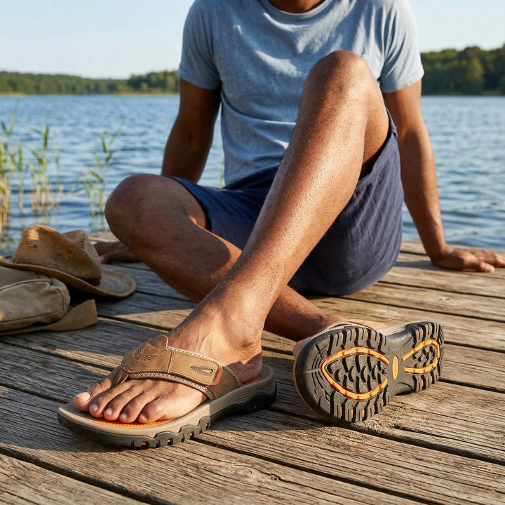 Men's Cowhide Leather Toe Post Sandals – Cushioned Comfort Sandals