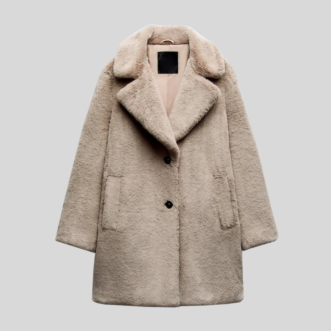 Women's Teddy Coat with Notch Collar and Classic Cut