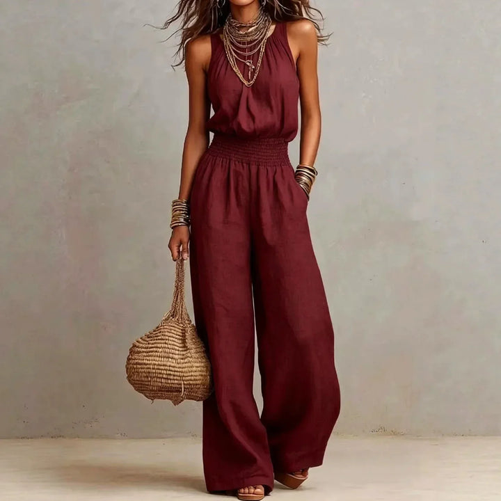 Halter Wide-Leg Jumpsuit – Smocked Waist Elegance