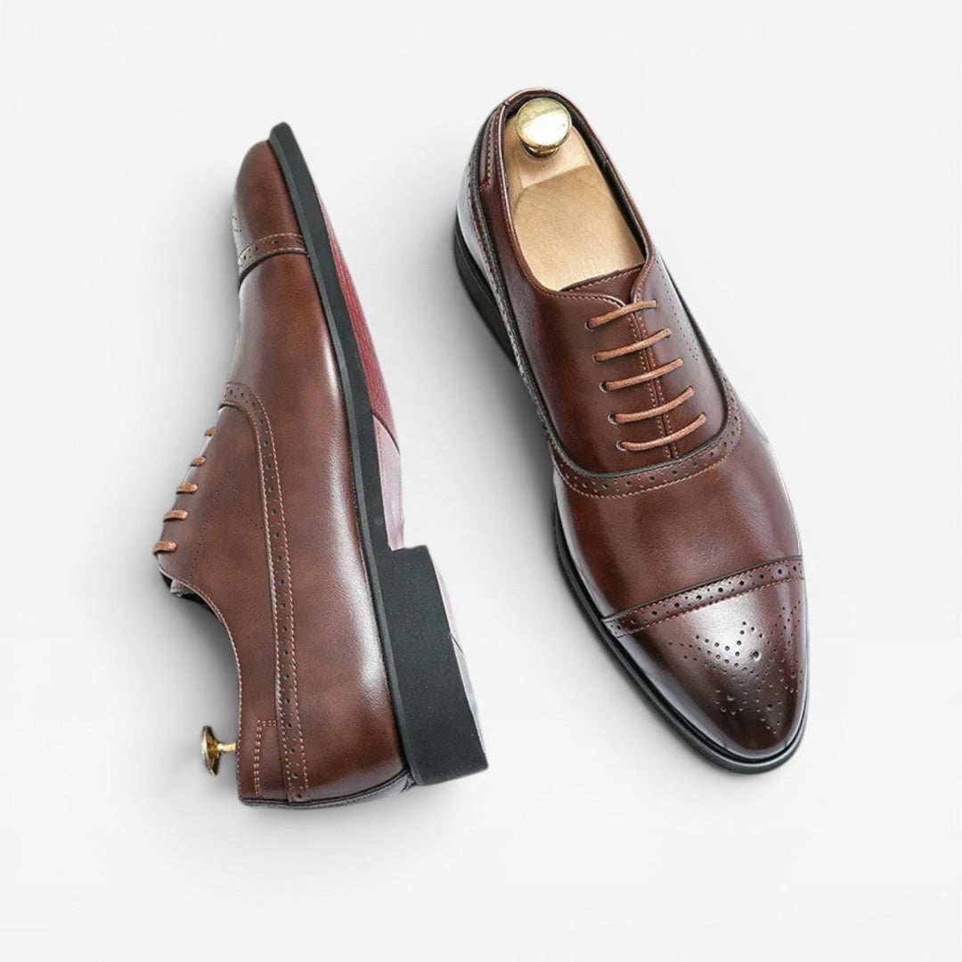 Men's Brogue Oxford Shoes – Classic Leather Lace Up Cap Toe Dress Shoes