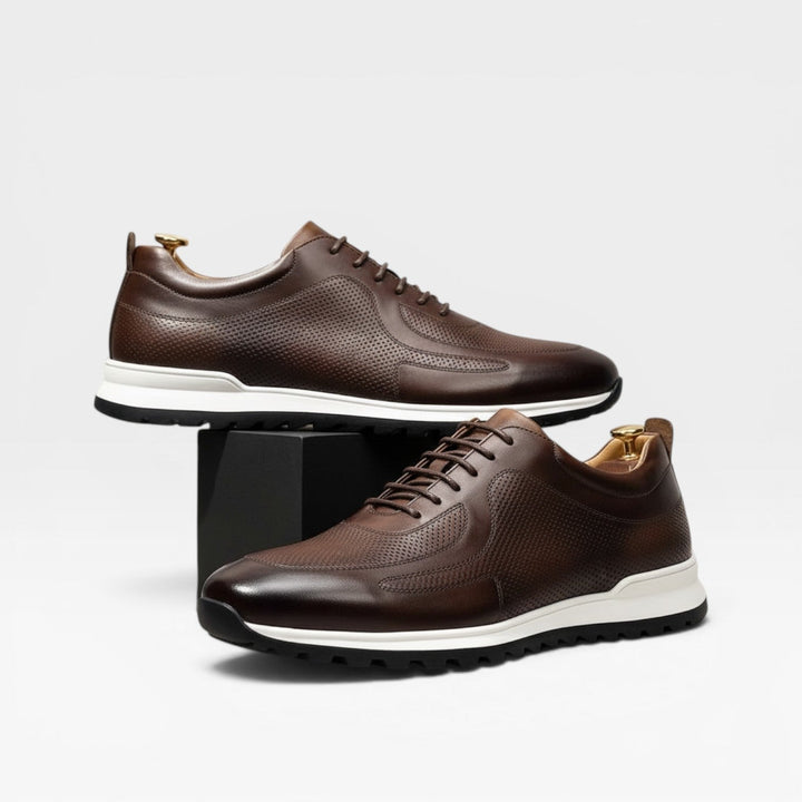 Men's Genuine Leather Trainers – Classic Lace Up Smart Casual Sneakers