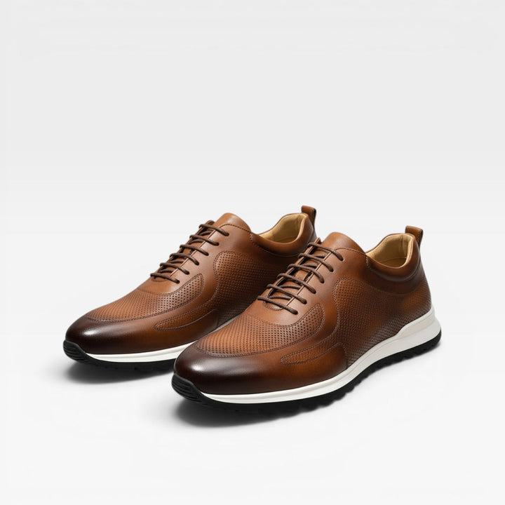 Men's Genuine Leather Trainers – Classic Lace Up Smart Casual Sneakers