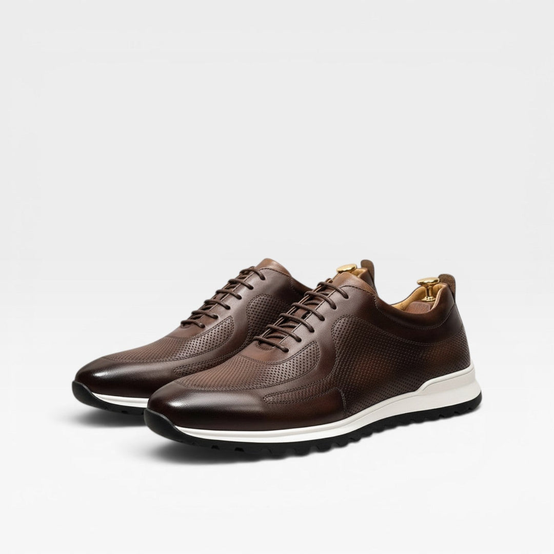 Men's Genuine Leather Trainers – Classic Lace Up Smart Casual Sneakers