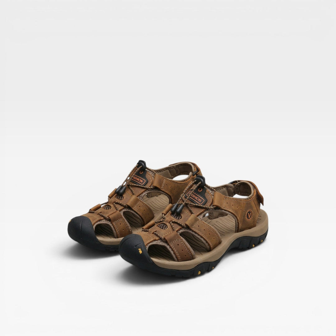 Men's Genuine Leather Closed Toe Trail Sandals – Adjustable Outdoor Walking Sandals