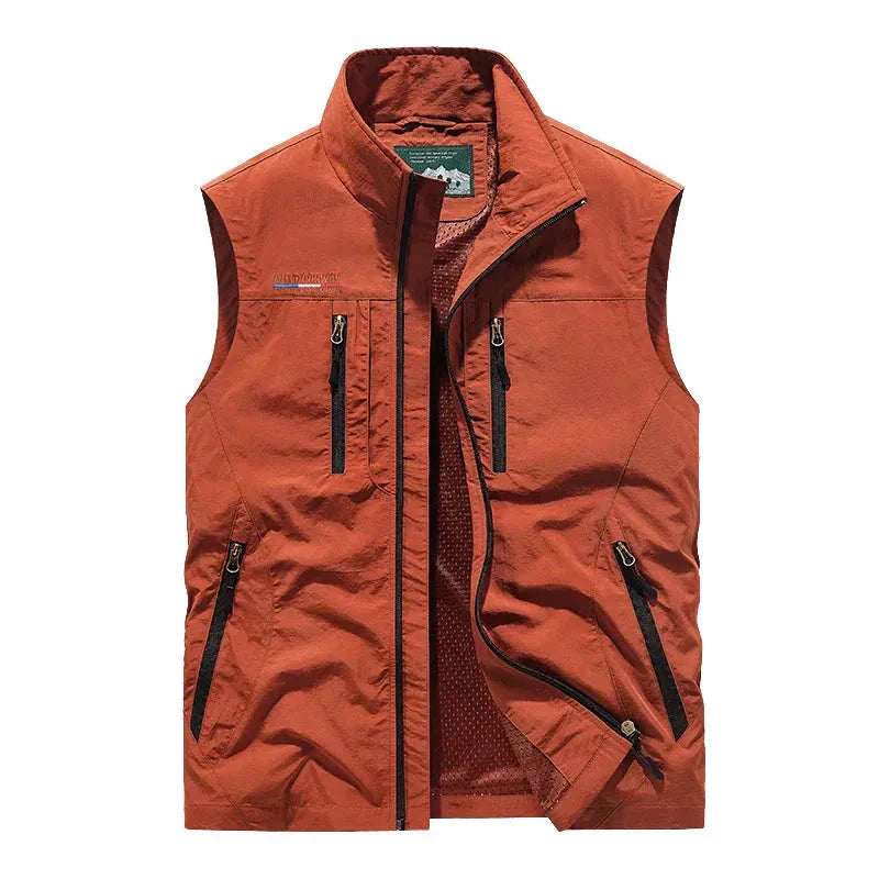 Men’s Outdoor Vest Hiking Travel Lightweight Utility Zipper Pockets Jacket