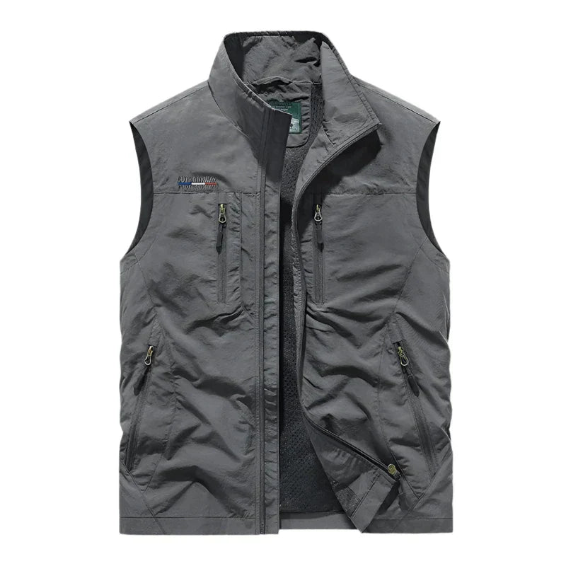 Men’s Outdoor Vest Hiking Travel Lightweight Utility Zipper Pockets Jacket