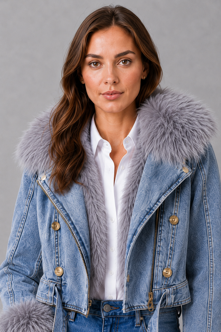 Women’s Faux Fur Zip Jacket – Plush Collared Winter Coat