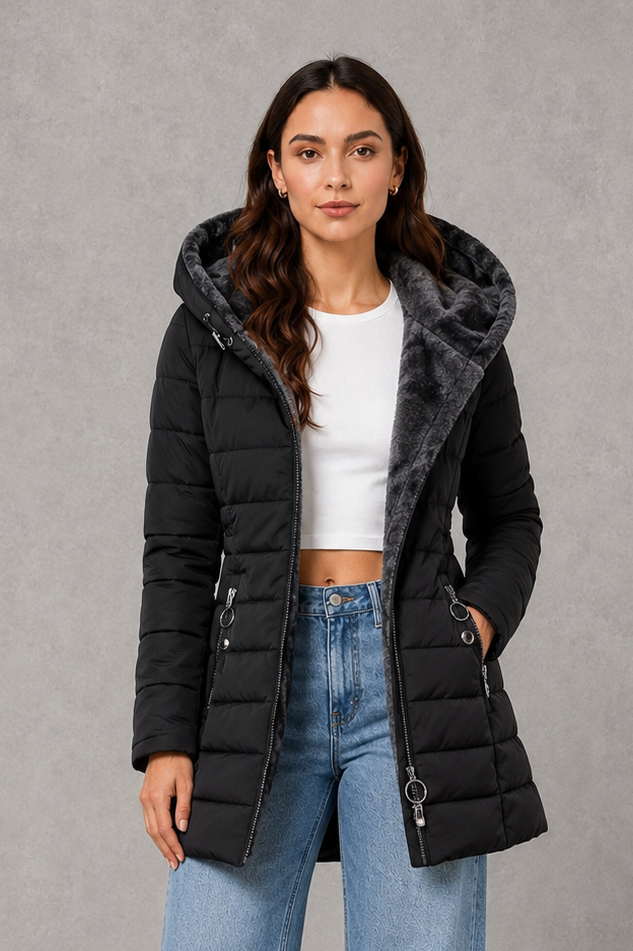 Women’s Hooded Winter Coat – Plush Lined Elegant Long Jacket
