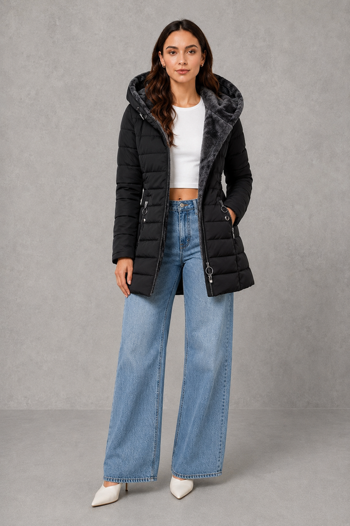 Women’s Hooded Winter Coat – Plush Lined Elegant Long Jacket