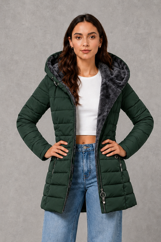 Women’s Hooded Winter Coat – Plush Lined Elegant Long Jacket
