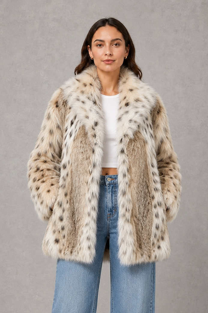 Women’s Leopard Print Faux Fur Jacket – Oversized Plush Winter Coat