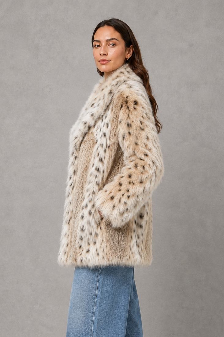 Women’s Leopard Print Faux Fur Jacket – Oversized Plush Winter Coat