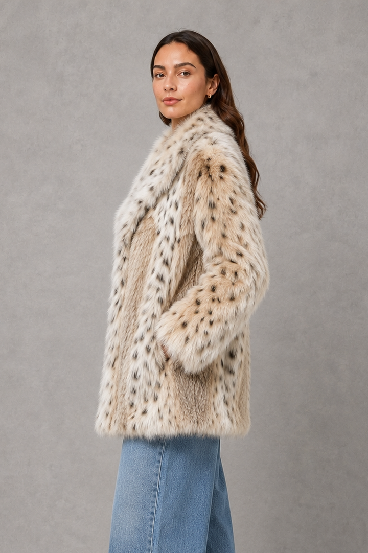 Women’s Leopard Print Faux Fur Jacket – Oversized Plush Winter Coat