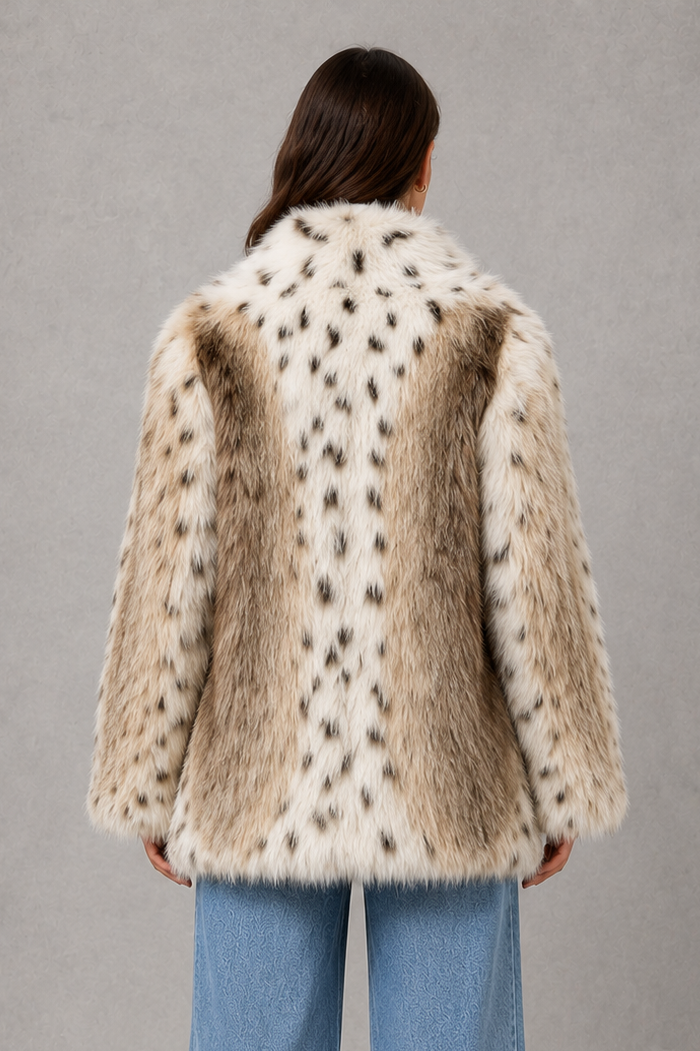 Women’s Leopard Print Faux Fur Jacket – Oversized Plush Winter Coat