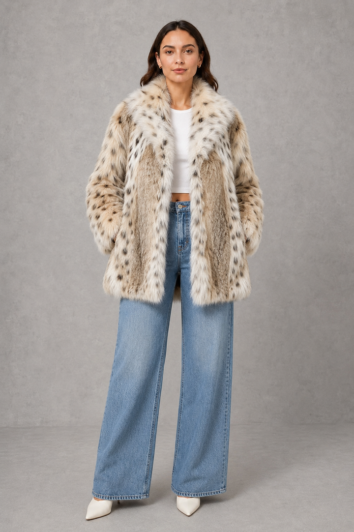 Women’s Leopard Print Faux Fur Jacket – Oversized Plush Winter Coat