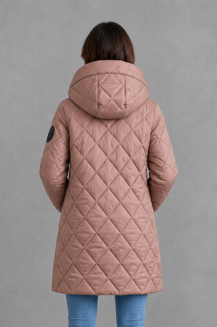 Women’s Long Quilted Winter Coat – Hooded High Collar Puffer Jacket