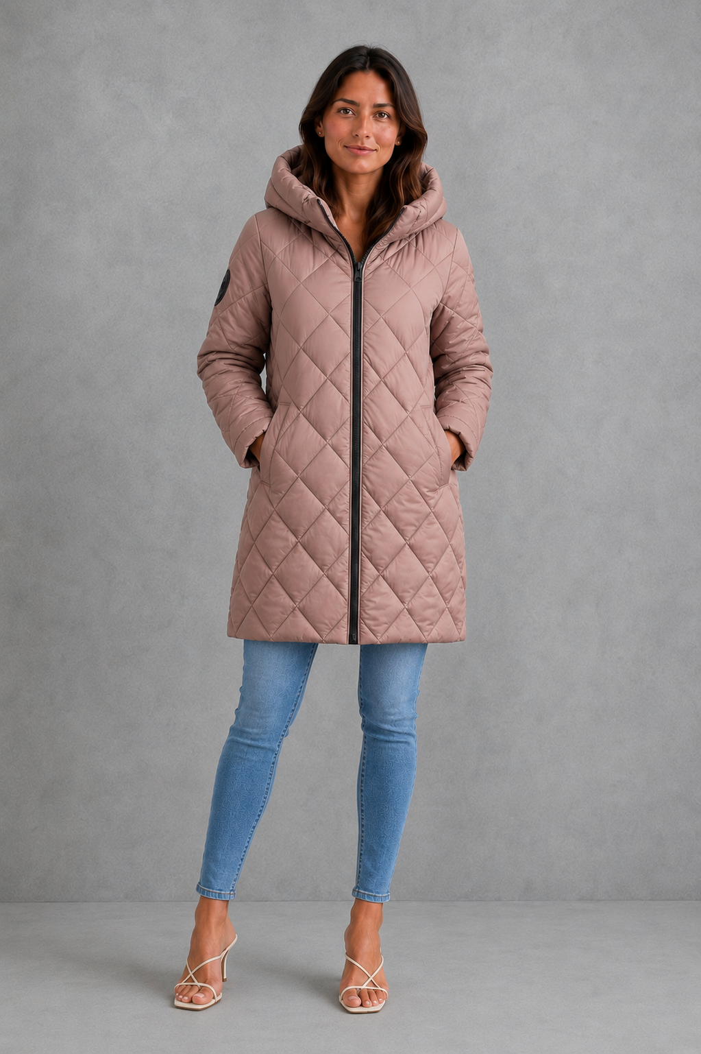 Women’s Long Quilted Winter Coat – Hooded High Collar Puffer Jacket