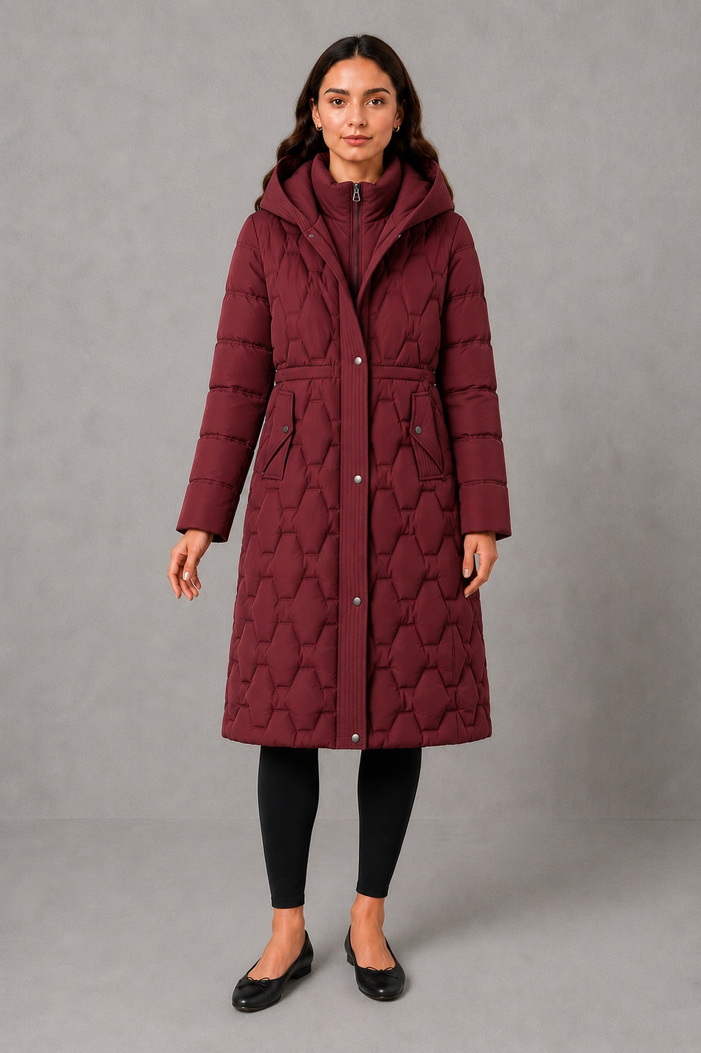 Women’s Longline Hooded Puffer Jacket – Waterproof & Windproof Winter Coat