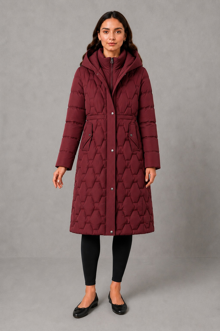 Women’s Longline Hooded Puffer Jacket – Waterproof & Windproof Winter Coat