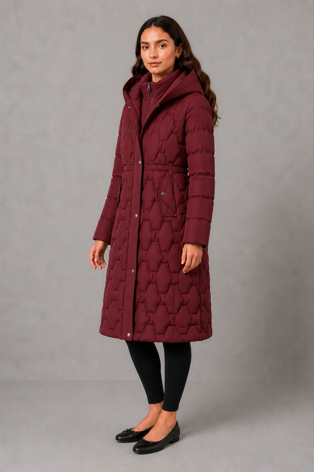 Women’s Longline Hooded Puffer Jacket – Waterproof & Windproof Winter Coat