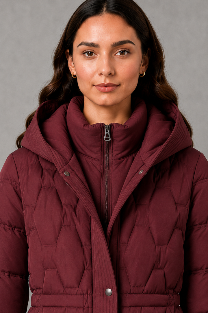 Women’s Longline Hooded Puffer Jacket – Waterproof & Windproof Winter Coat