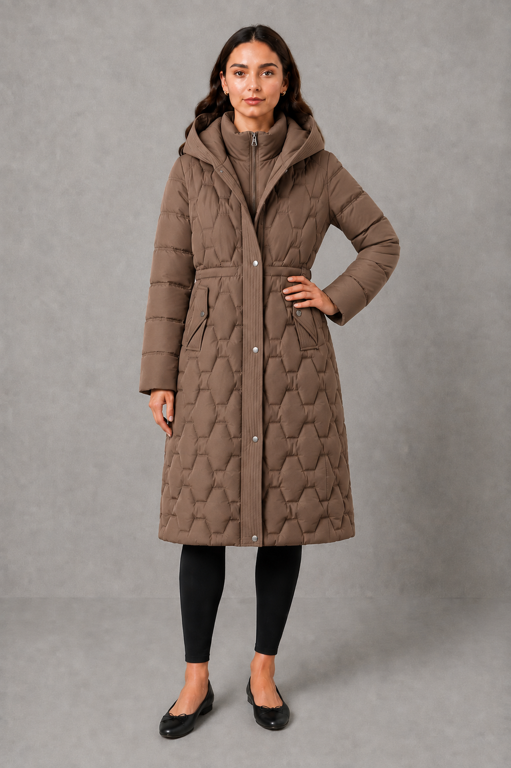 Women’s Longline Hooded Puffer Jacket – Waterproof & Windproof Winter Coat