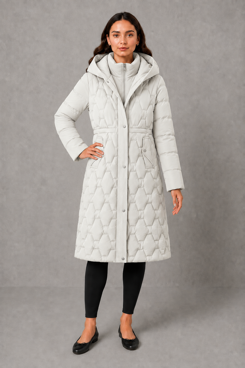 Women’s Longline Hooded Puffer Jacket – Waterproof & Windproof Winter Coat