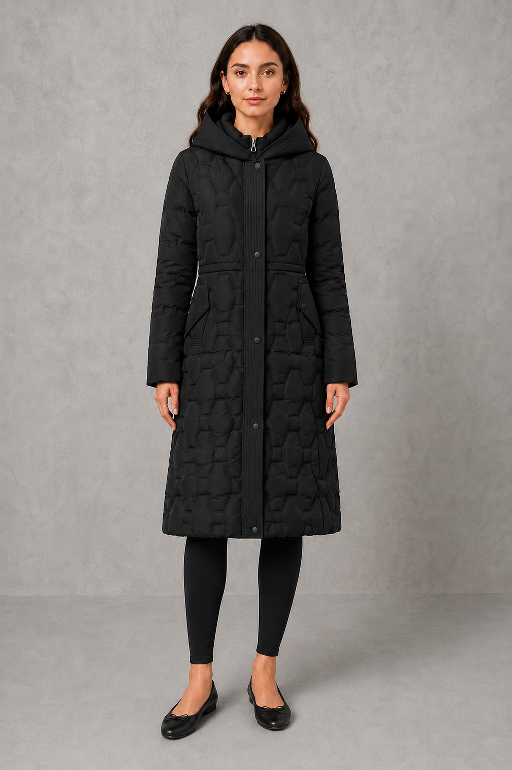 Women’s Longline Hooded Puffer Jacket – Waterproof & Windproof Winter Coat