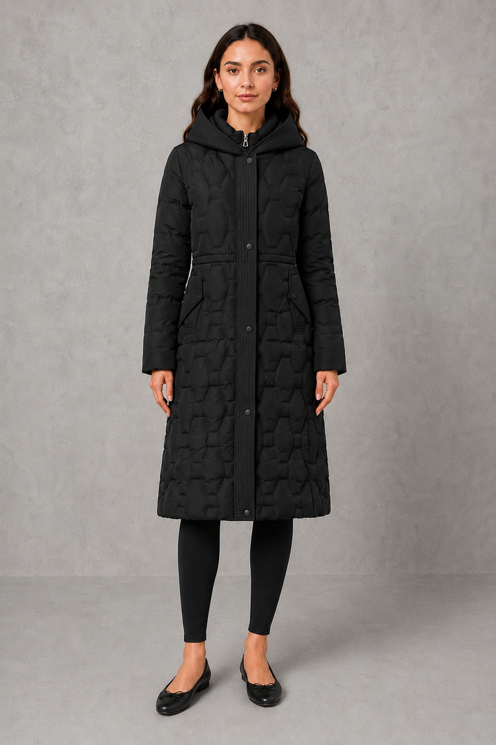 Women’s Longline Hooded Puffer Jacket – Waterproof & Windproof Winter Coat