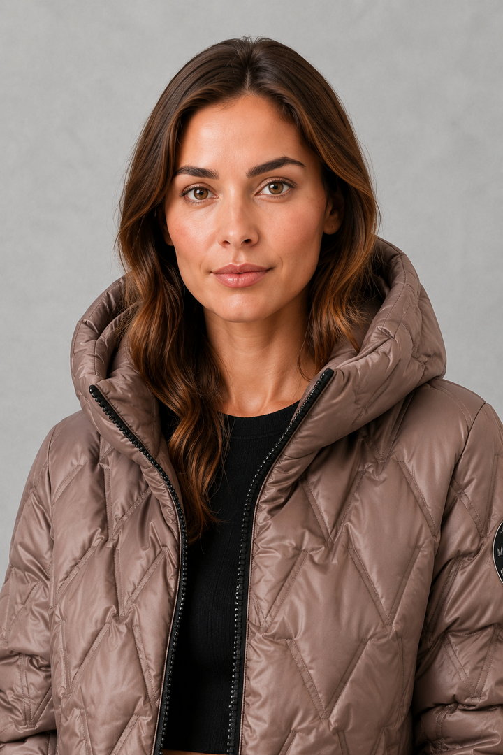 Women’s Quilted Puffer Jacket – High Neck Padded Winter Coat