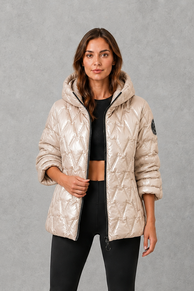 Women’s Quilted Puffer Jacket – High Neck Padded Winter Coat