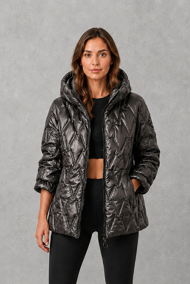 Women’s Quilted Puffer Jacket – High Neck Padded Winter Coat