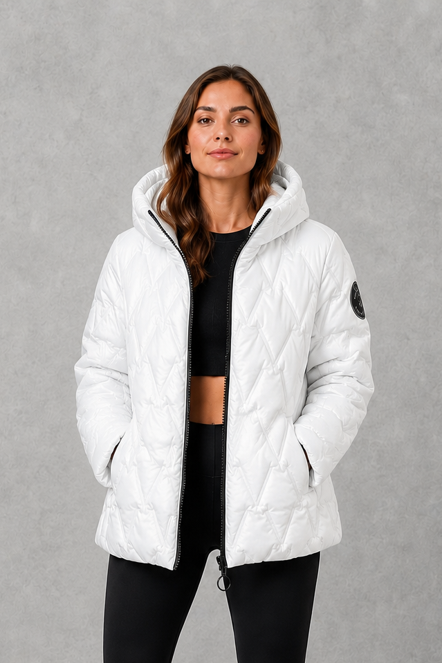 Women’s Quilted Puffer Jacket – High Neck Padded Winter Coat