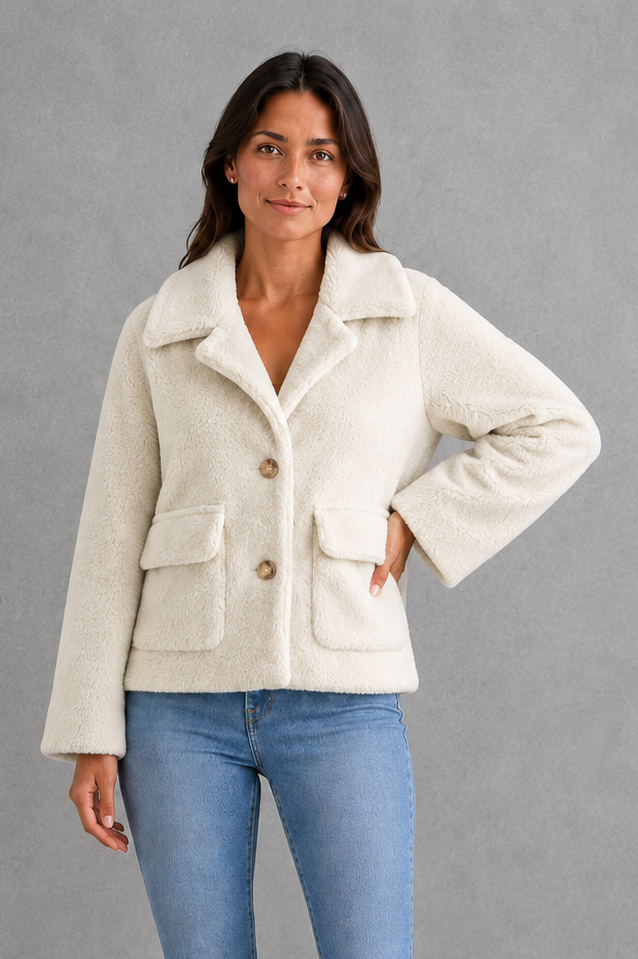 Women’s Relaxed Lapel Jacket – Cosy Oversized Winter Coat