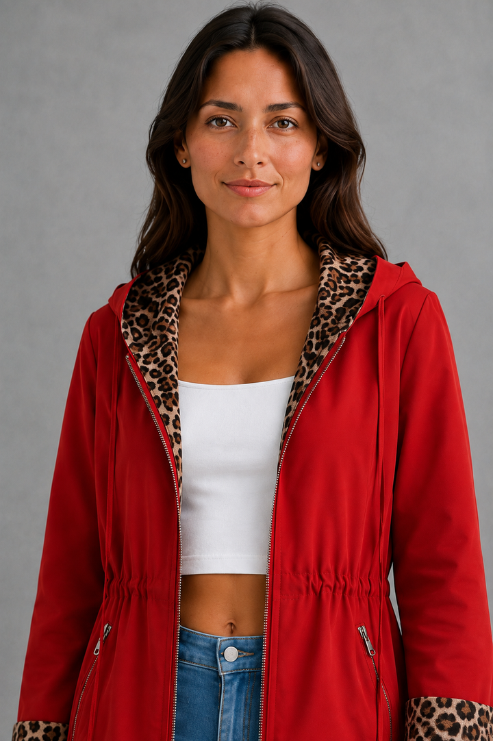 Women’s Reversible Hooded Jacket – Leopard Print Cotton Blend Coat