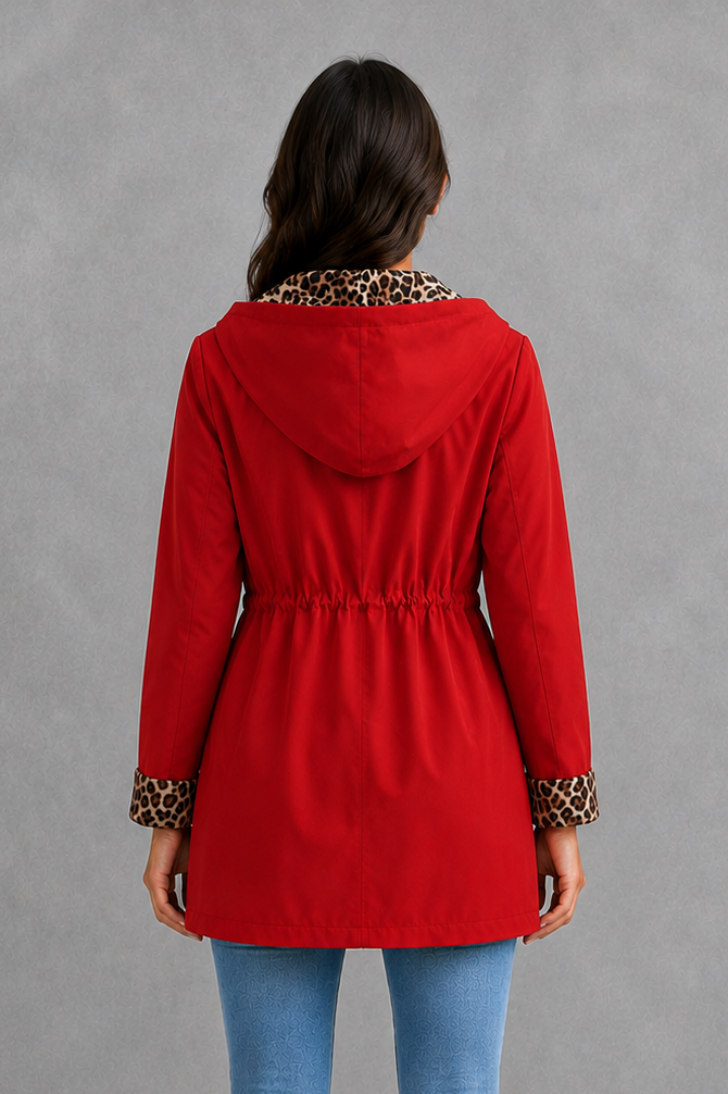 Women’s Reversible Hooded Jacket – Leopard Print Cotton Blend Coat