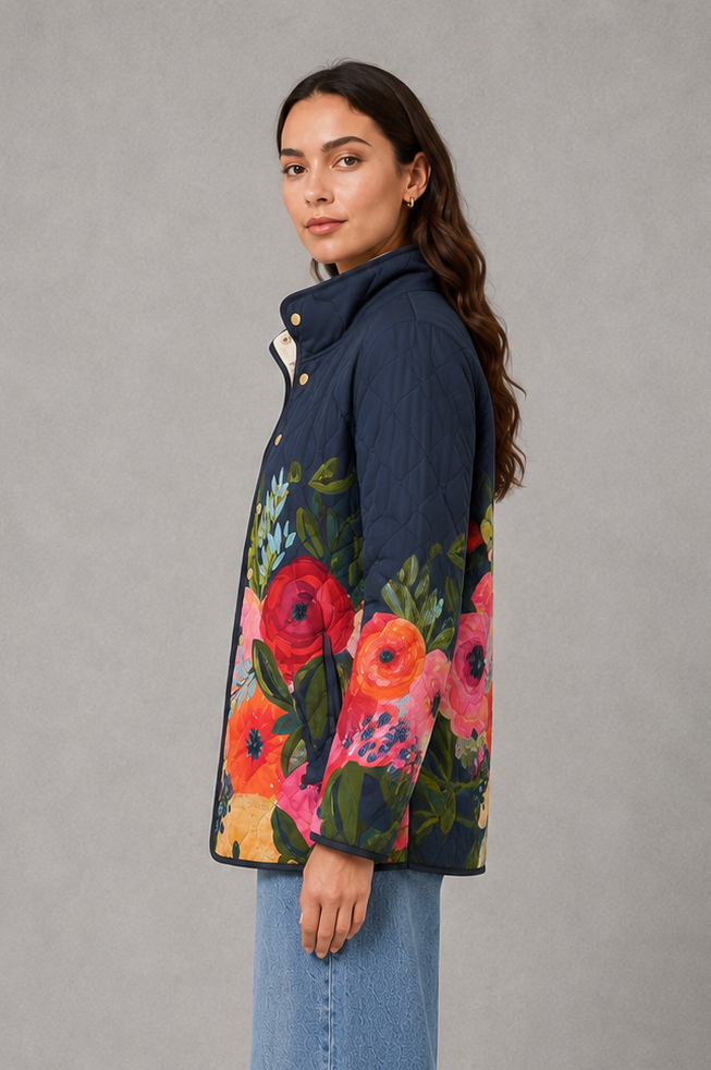 Women’s Floral Quilted Jacket – Lightweight Vintage Padded Coat