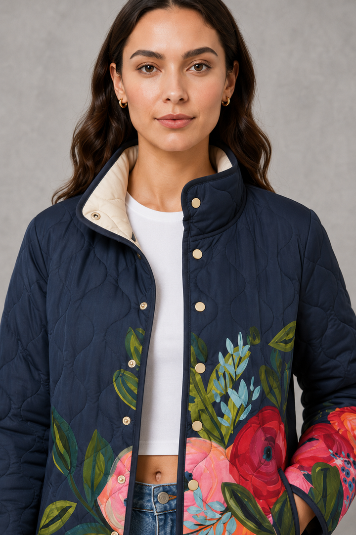 Women’s Floral Quilted Jacket – Lightweight Vintage Padded Coat