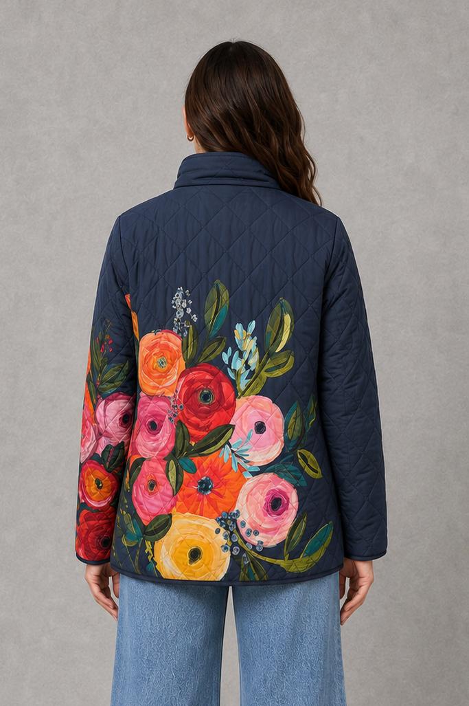 Women’s Floral Quilted Jacket – Lightweight Vintage Padded Coat