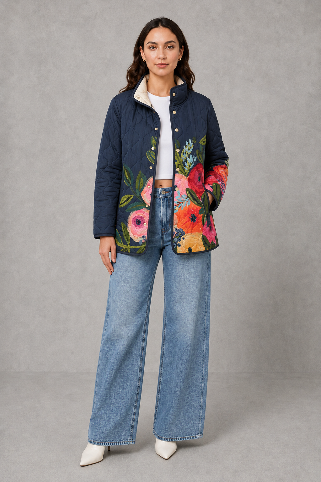 Women’s Floral Quilted Jacket – Lightweight Vintage Padded Coat