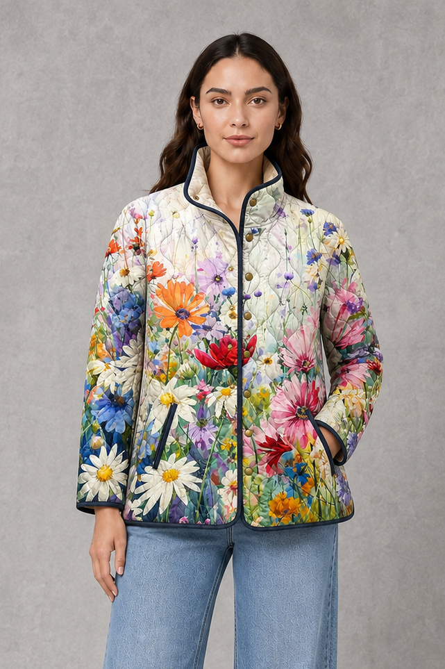 Women’s Floral Quilted Jacket – Lightweight Vintage Padded Coat