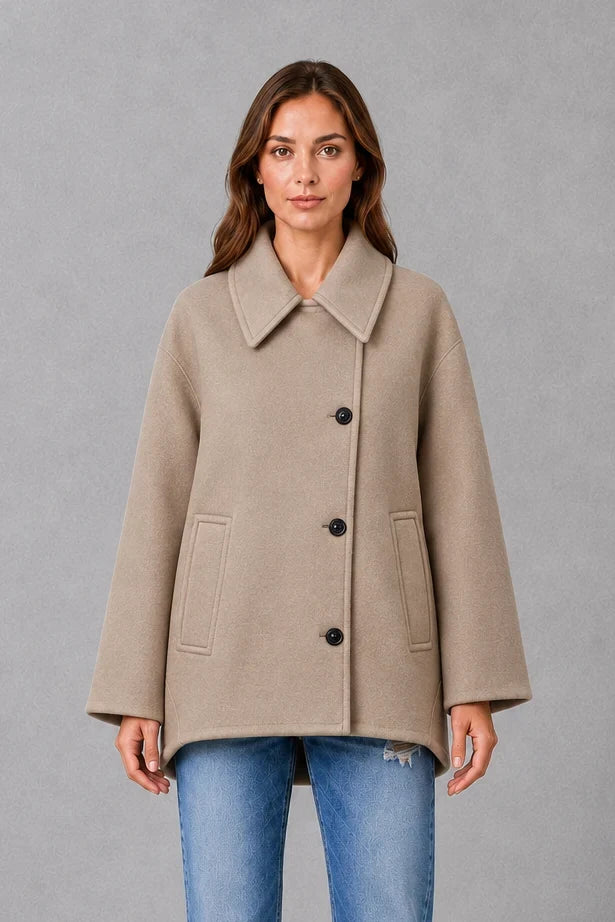 Women’s Oversized Button Front Coat – Wool Blend Coat with Pockets