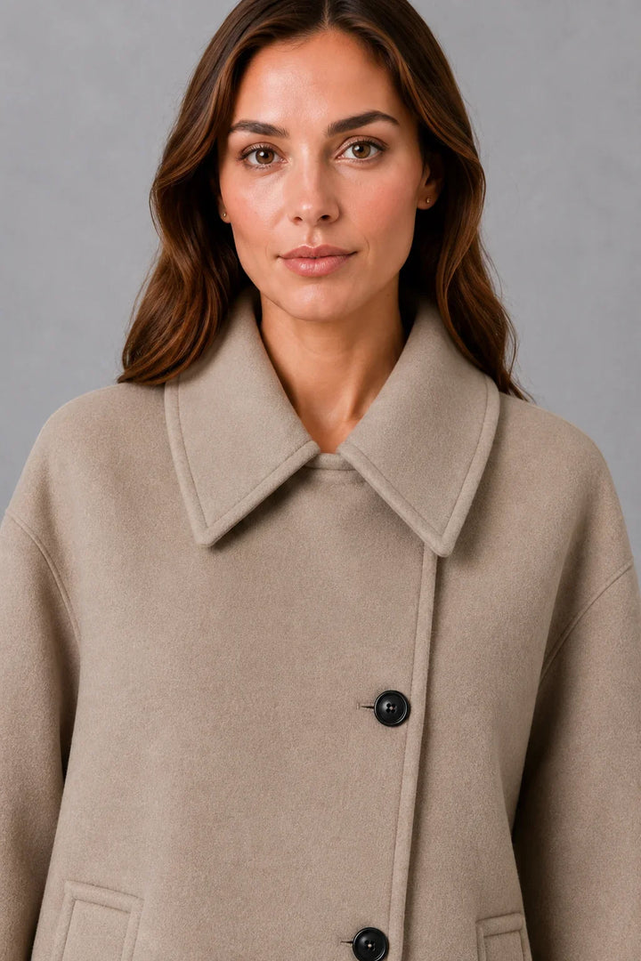 Women’s Oversized Button Front Coat – Wool Blend Coat with Pockets